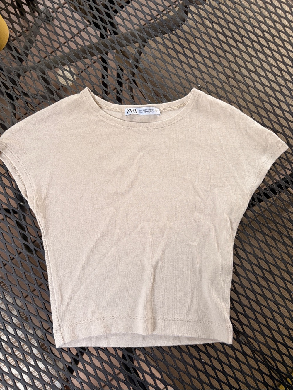 Zara Beige Short Sleeve Crop Tee